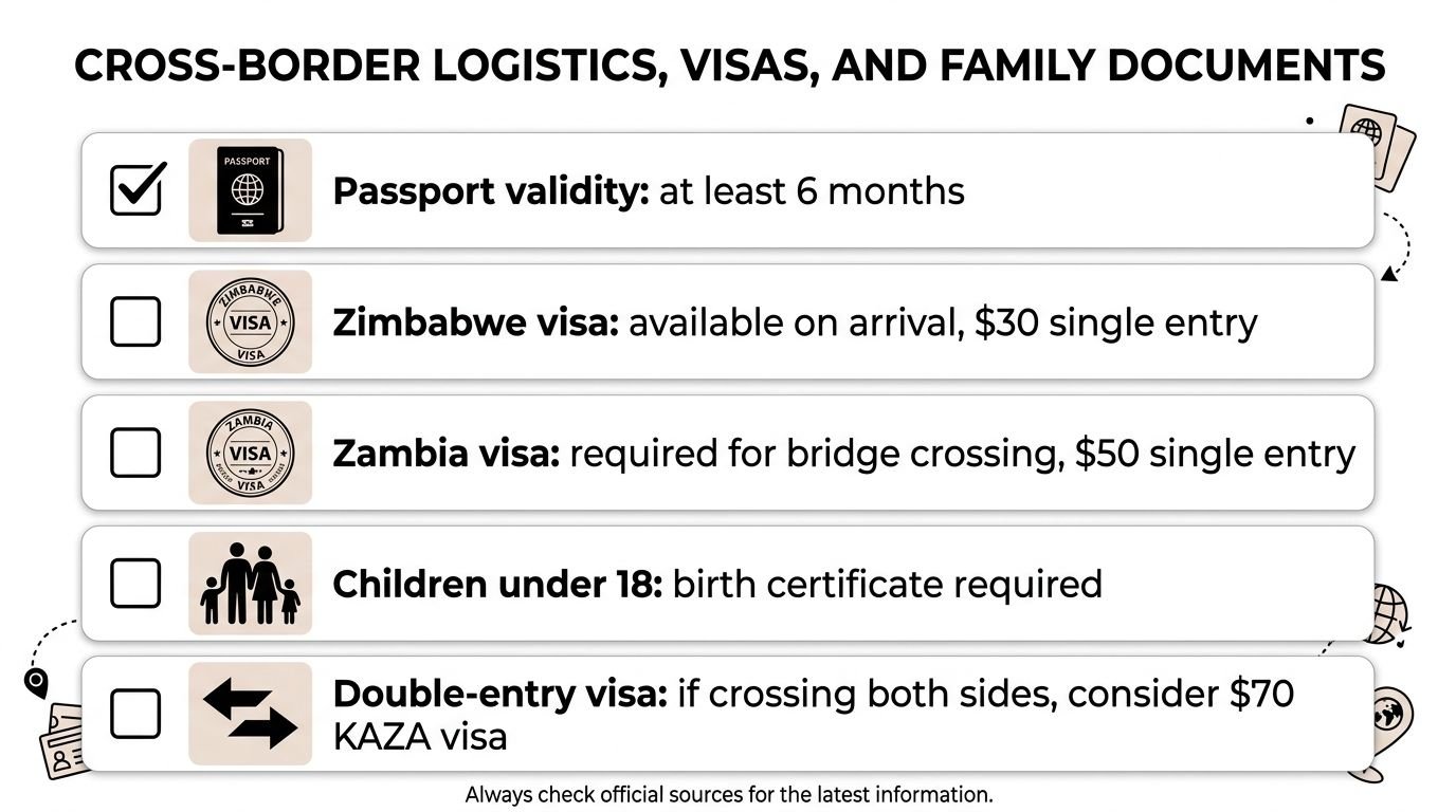 A checklist for travelers detailing passport validity, visa requirements, and essential documents.
