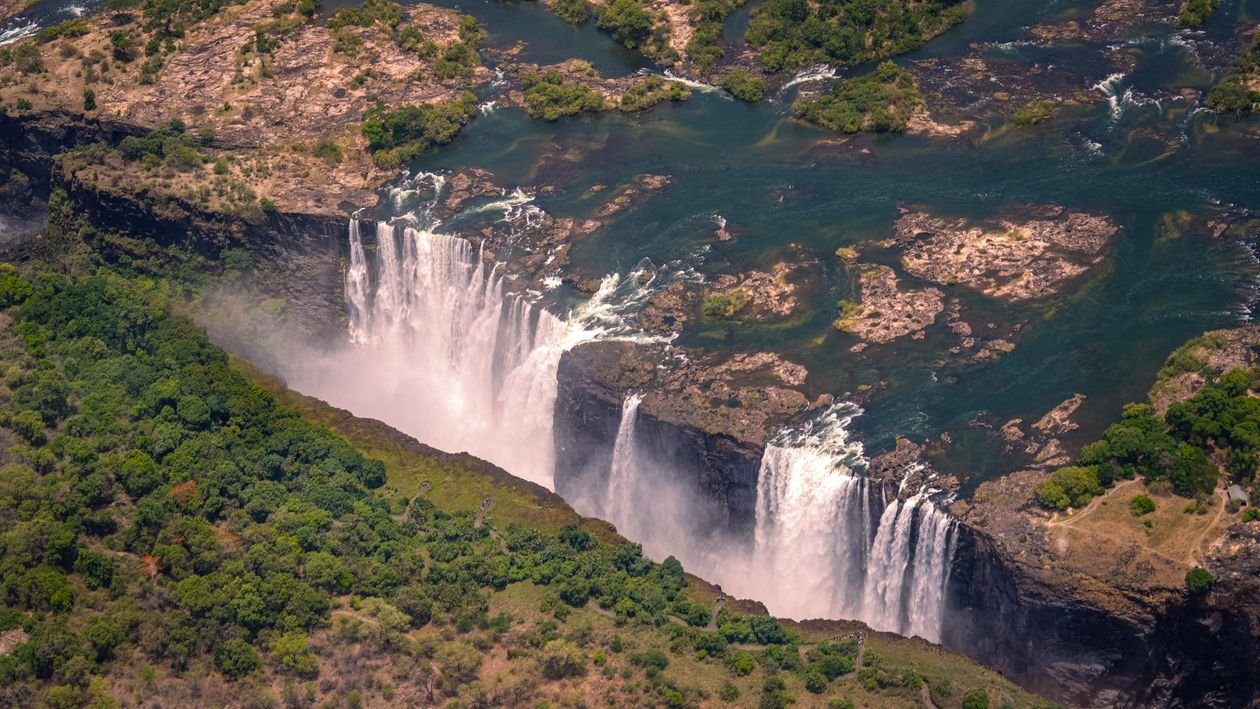 African Safari Packages Compared: How to Choose Aerial view of Victoria Falls and the Zambezi River gorge