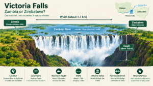 Infographic of Victoria Falls key facts, including width, height and location
