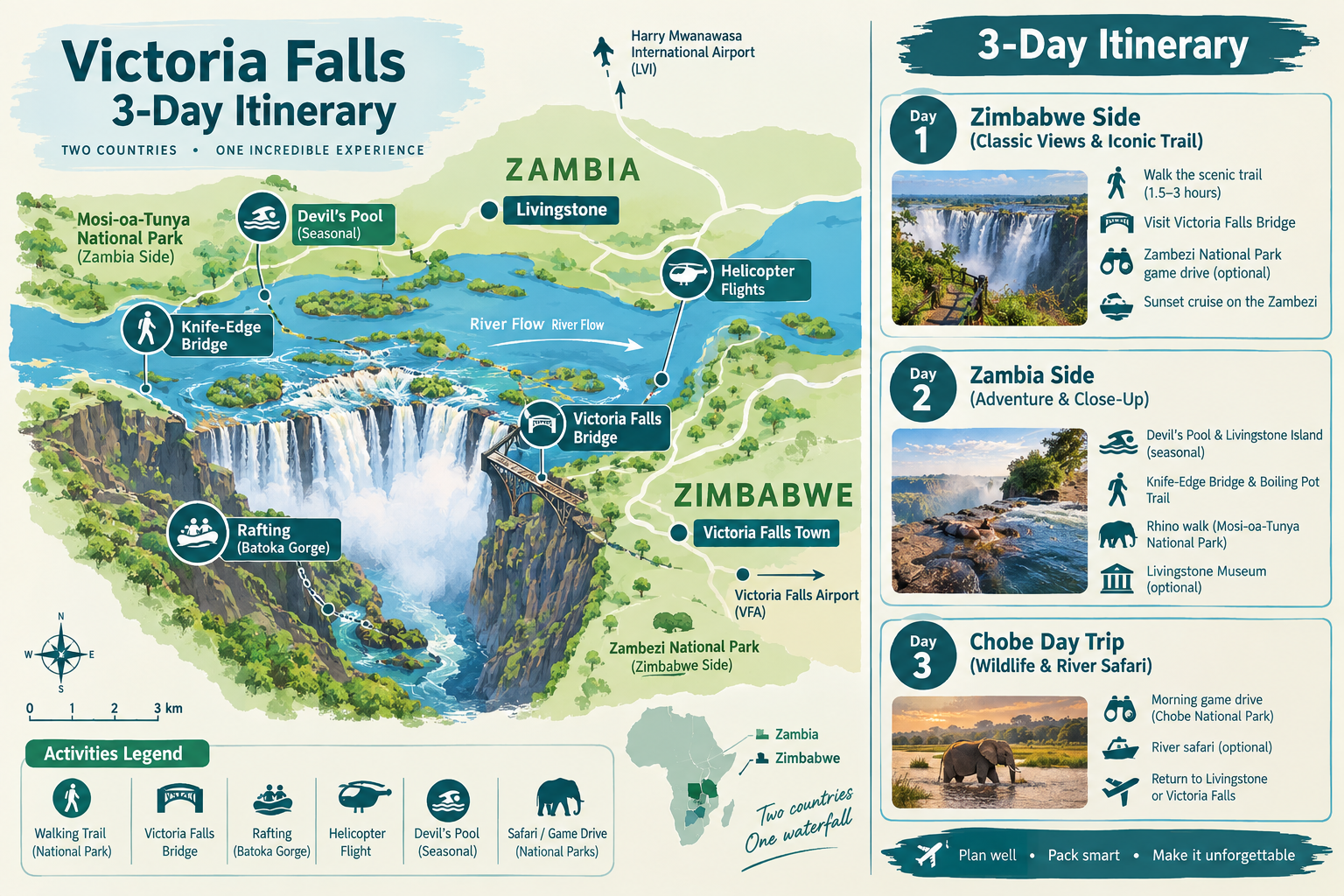 Three-day Victoria Falls itinerary combining Zimbabwe and Zambia sides