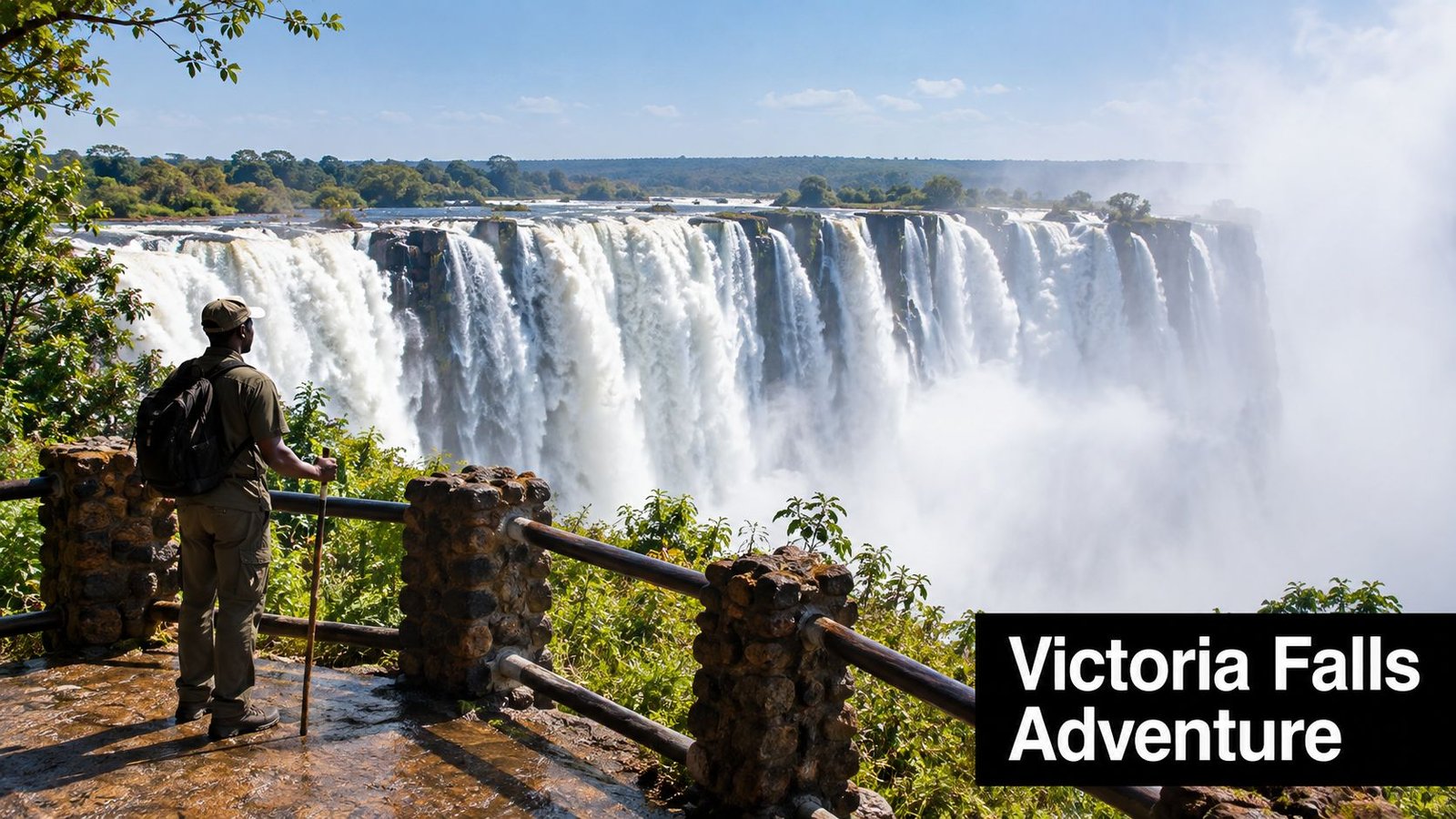 Discover Top African Tourism Attractions for 2026 A traveler looking out at the magnificent Victoria Falls from a stone observation deck in Africa.