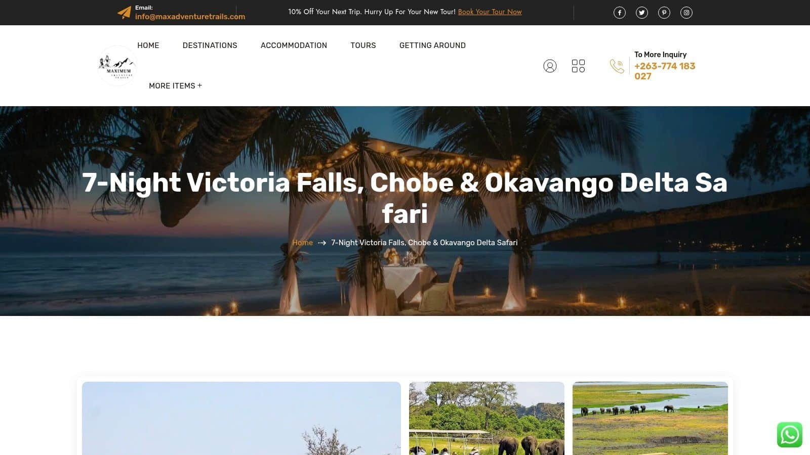 Victoria Falls, Chobe and Okavango Delta safari sunset