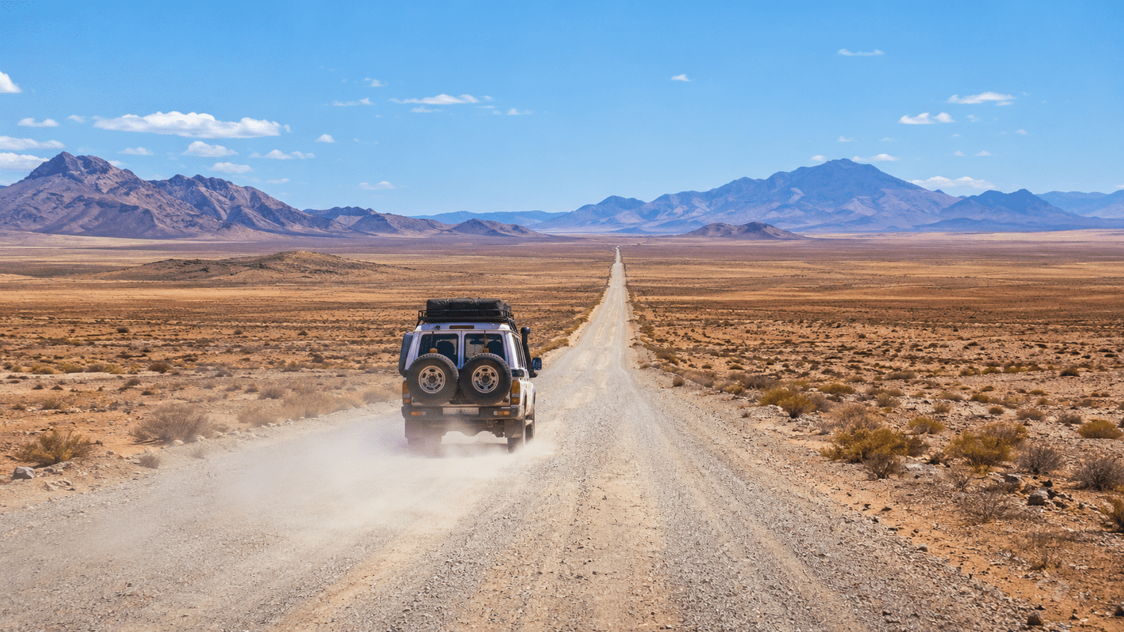 Self-drive 4x4 on a gravel road during a Namibia safari itinerary