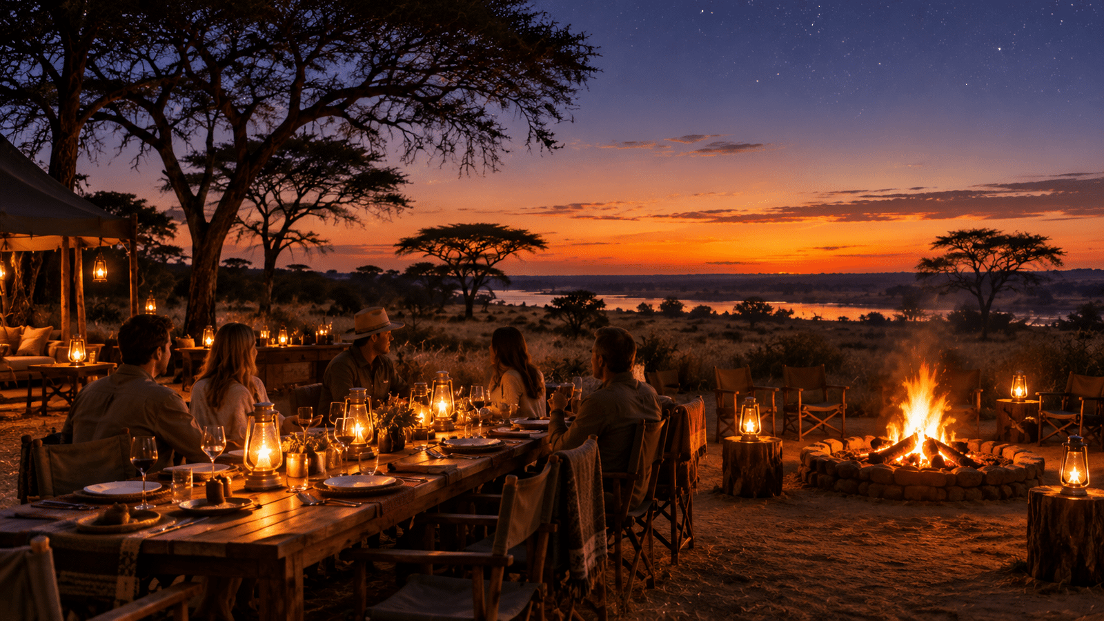 Zimbabwe Walking Safari: The Complete Guide to Exploring the African Bush on Foot Safari guests enjoying dinner at a bush camp in Zimbabwe