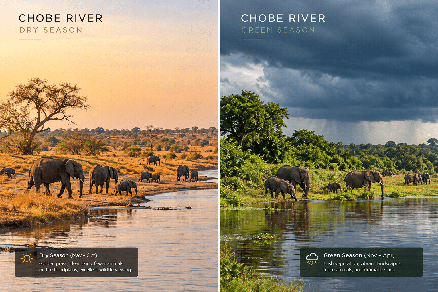 Botswana Safari from Victoria Falls: Complete Travel Guide Dry season versus green season on a Botswana safari from Victoria Falls